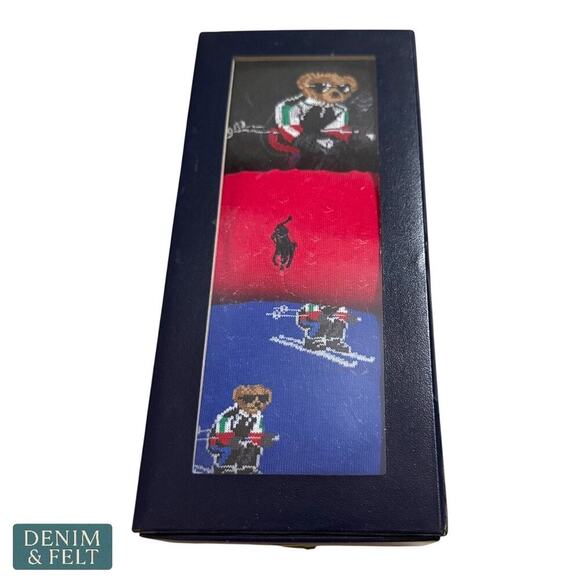 Polo Ralph Lauren Sporty Skier Bear 3-Pack Gift Boxed Men’s Crew Socks NEW/NIB!! - Picture 4 of 7